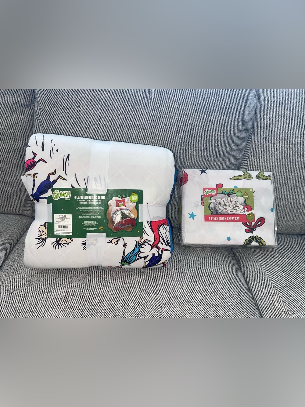 New Dr. Seuss The Grinch Full/Queen Quilt & Shams + 4piece Queen Sheet Set. HTF!
